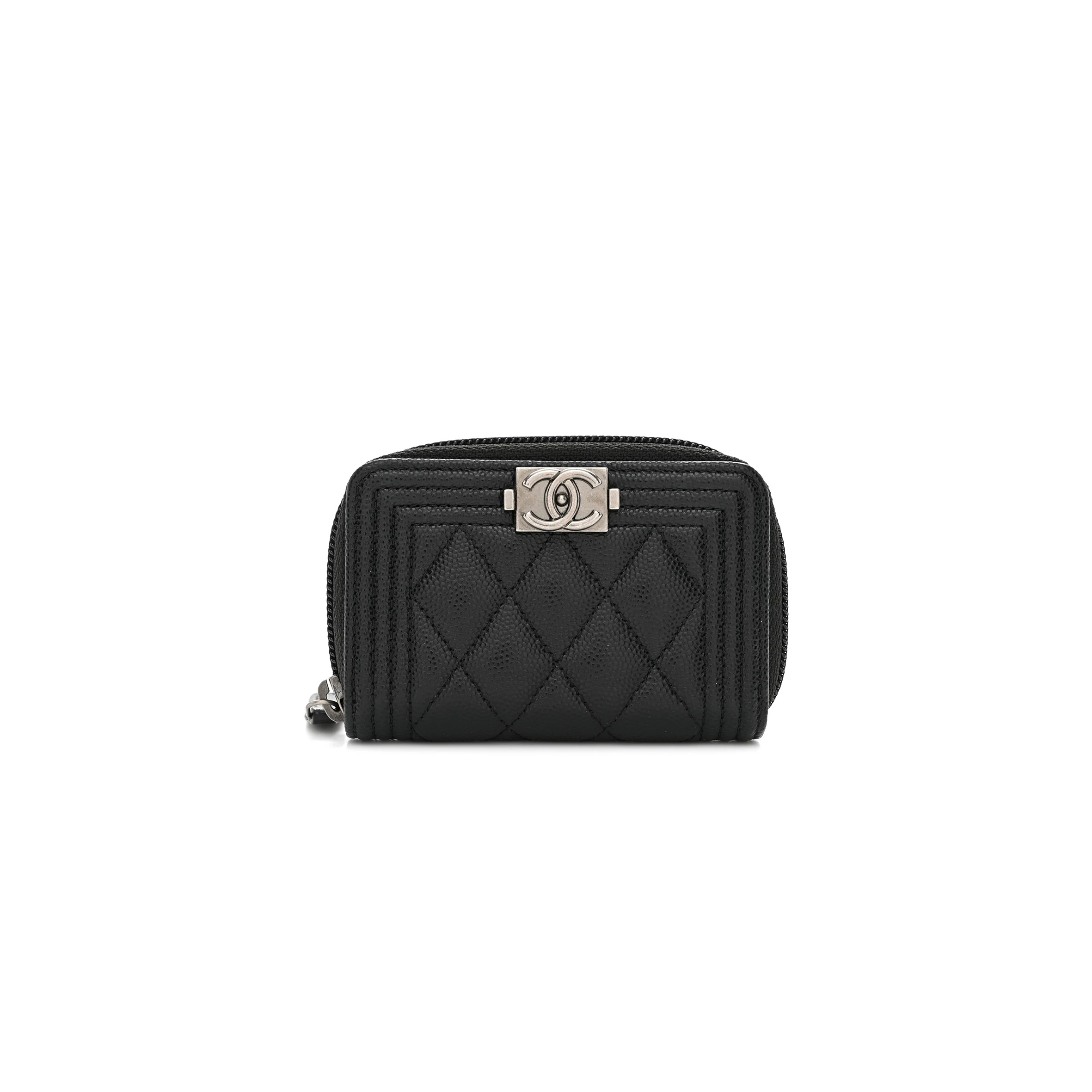 CHANEL CAVIAR QUILTED BOY ZIP AROUND COIN PURSE WALLET BLACK A80602 (11*7.5*2cm)
